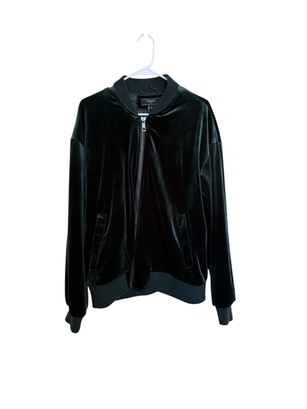 Forever 21 Dark Green Velvet Bomber Jacket
